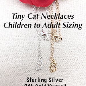 Tiny Cat Necklace in Sterling or Gold, Mini Cat Outline Necklace, Child to Adult Cat Necklace, Sterling or Gold Kitty Charm Necklace