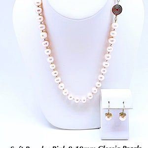 Soft Pale Pink Pearl 17” Necklace & Earrings GF Clasp, Pale Pink Freshwater Pearl 17” Necklace W/ Free Earrings,  Pink Pearl Necklace Set