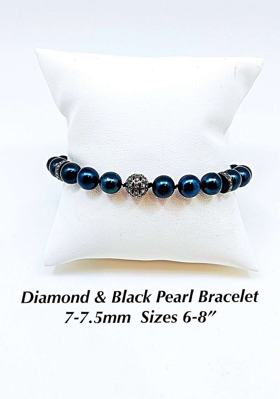 Diamonds AAA Black Pearls Hand Knotted Bracelet, Black Pearl