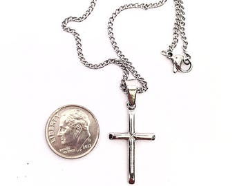 Stainless Steel Small Cross Necklace, Hypoallergenic 34mm Cross Necklace, Men&#39;s Small Cross, Ladies Stainless Steel Cross, Childs Cross