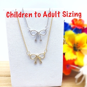 Dainty Gold or Silver Bow Necklace with CZ Accents Child to Adult,  Bridal Party Bow Necklace,  Outline CZ Bow Choker, Little Bow Necklace