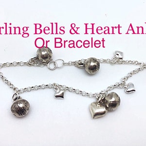 Bébé/enfant en bas âge Karen Hill Tribe Bells and Hearts Sterling Anklet or Bracelet, Baby Jingling Bells Bracelet, Baby Bell Heart Sterling Bracelet image 4