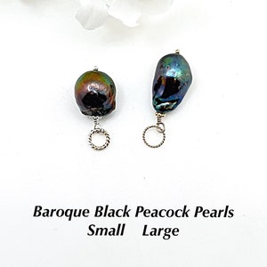 Pendiente colgante de perla barroca negra intercambiable, dije de perla barroca azul y negra, dije de collar de perla barroca negra, perla negra
