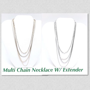 Multi Length 4 Chain Necklace Gold or Silver w/Extender, Pre-Layered Mixed Chain Adjustable Necklace Gold/Silver, Dainty 4 Chain Necklace