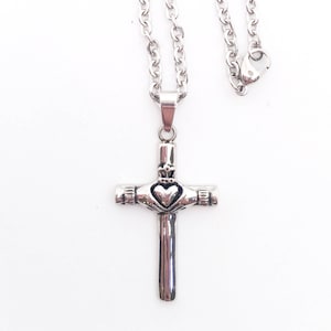 Claddagh Cross Necklace in Stainless Steel, Unisex Stainless, Irish Jewelry, Couples Claddagh Cross, Teenager Claddagh Cross Necklace