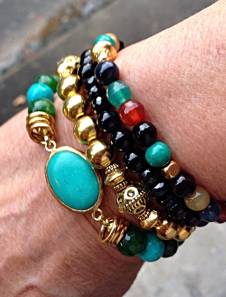 Set of FOUR Stretch Gemstone Bracelets Four Gemstone Etsy