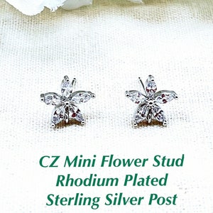 CZ Mini Flower Stud in Silver, Dainty Flower CZ Stud, Elegant Designer Silver CZ Flower Stud, Diamond Flower Stud, Flower Girl Silver Stud