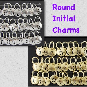 Round Initial Charms for Earrings, Necklaces, and Bracelets in Silver & Gold, 3/8” Capitol Letter Metal Charms in Gold or Silver