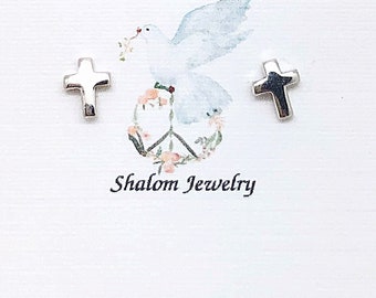 Tiny Cross Sterling Silver Stud Earrings, Children’s Sterling Cross Studs, Mini Cross Stud Earrings, Men’s Cross Studs, Religious Studs