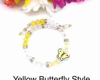 TOFBS Bracciale Donna 2 Pezzi Raffinato Farfalla Braccialetti Cristalli Perle Catena Eleganti Braccialetti Telescopico e Regolabile Regalo Idea per Mamma e Figli Quarzo (Rosa
