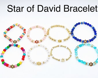 Gold Star of David Stretch Bracelets Child to Adult, Gold Stainless Star of David Child to Adult Bracelets, Gold Jewish Star Bracelets