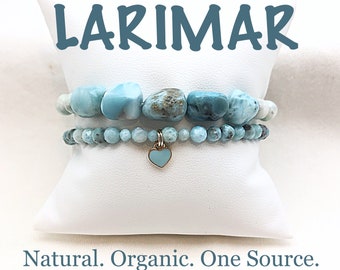 Grovt och runt naturligt Larimar stretcharmband, Larimar hjärta stretchigt, Larimar armbandsset, strandsmycken, Larimar nugget stretchigt