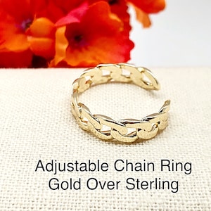 Stapel Kette Band Ring Einstellbar in 14k Gold Vermeil, Verstellbarer Gold Kette Stapel Ring, Vermeil 3/8 ”Stack Kettenring, Gold Kette Stapel Ring