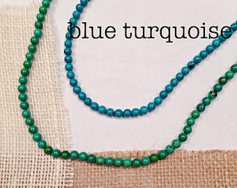 Collar de cuentas turquesas de 6 mm en dos colores: azul y verde. ¡Añade un colgante!