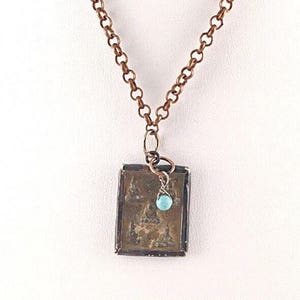 Budda Relic Necklace with Turquoise Accent on Copper, Silver, Olive, or Black Chain. Boho Chic, Budda, Rustic, Spiritual, Layering Necklace