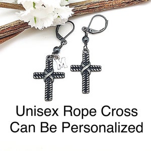 Verkauf Personalisierte Kreuz baumeln Hämatit Ohrringe, Verkauf Herren Hämatit akzentuierte Kreuz Ohrringe, Verkauf Initial Unisex Kreuz Lever Backs