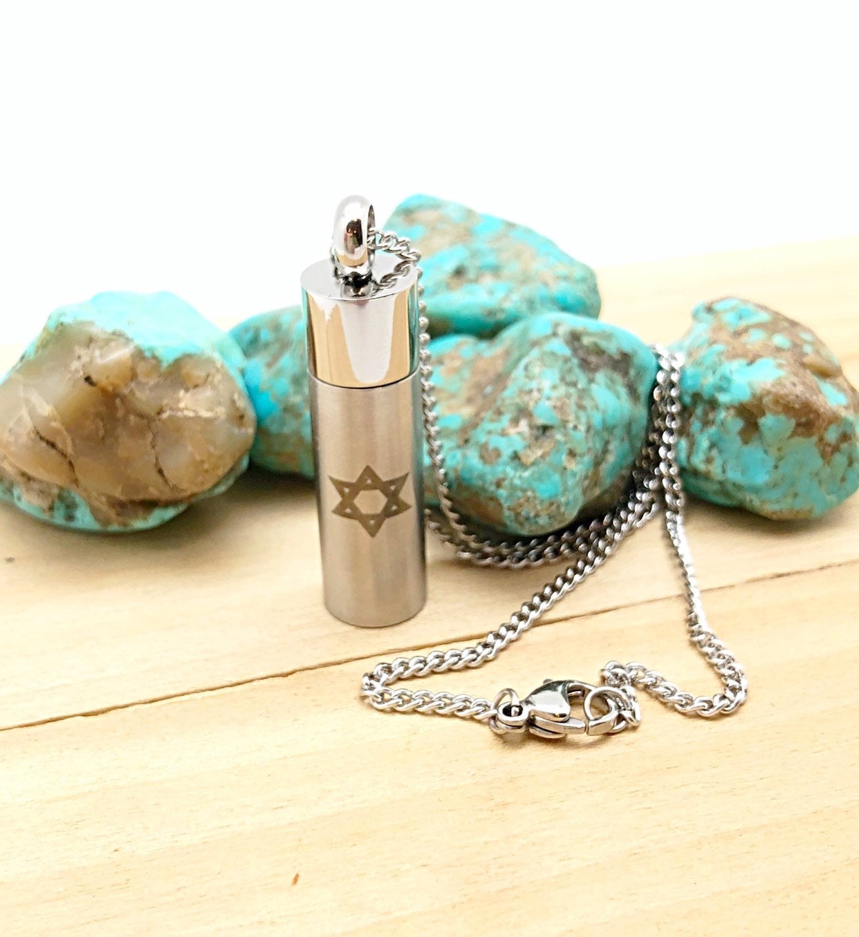 Star of David Cylinder Urn Necklace Stainless Steel, Unisex
