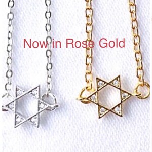 Collar de plata, rosa o oro CZ estrella de David, collar de estrella judía CZ, collar de estrella pequeña de David, collar de estrella judía CZ infantil