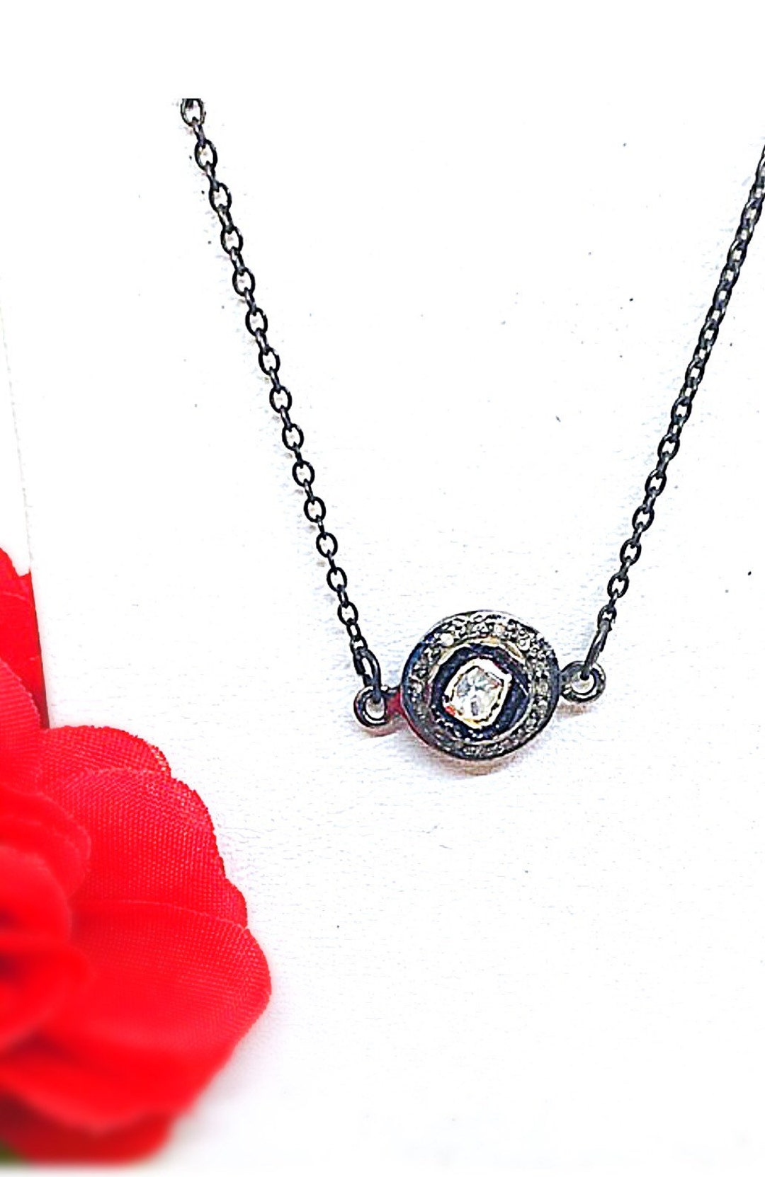 Argento 925 Con Diamante Simulato Collana In Argento Sterling 925 Con Ciondolo Barra E Diamante Da Laboratorio 0,75 Ct - Catena 18" Versace Chain - Foto 4