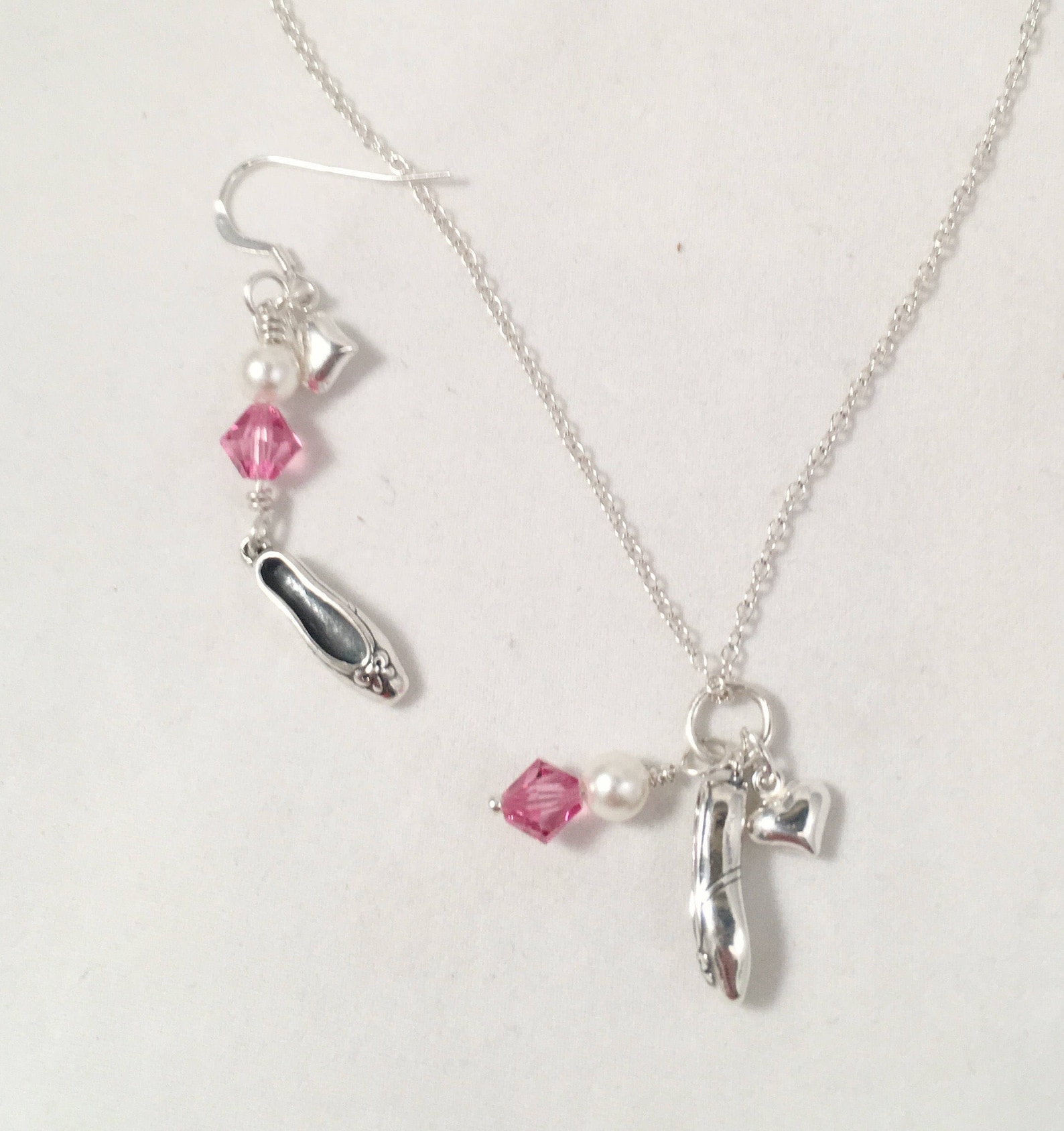 sterling ballet slipper + charms necklace, ballet slipper recital necklace, ballerina jewelry, ballet point shoes necklace, girl
