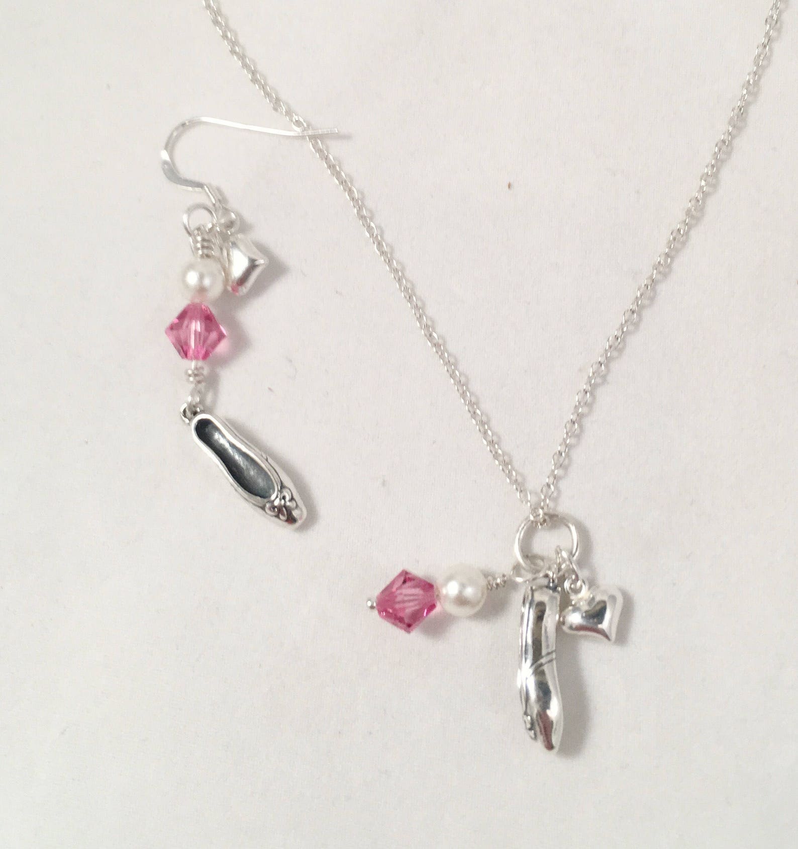 sterling ballet slipper + charms necklace, ballet slipper recital necklace, ballerina jewelry, ballet point shoes necklace, girl