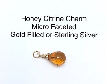 Interchangeable Yellow Citrine Briolette Earring Charm, Citrine Faceted Teardrop Necklace Charm, November Birthstone, Citrine Hoop Charm