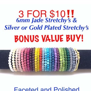 Your Size 6mm Stretch Bracelets in 27 Color Choices, 6mm Stretchy’s Bonus Buy, Value Stretch Bracelets 3/10.00, Bridesmaid Bracelets