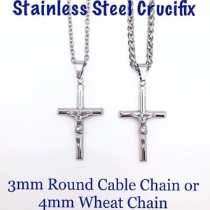 Unisex Stainless Steel Crucifix Necklace, Large Crucifix Stainless Steel Necklace, Couples Crucifix Gift,  Religious Gift, Large Crucifix