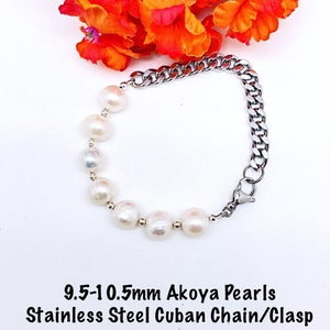 Pearl & Cuban Chain Necklace or Bracelet In Stainless Steel, Pearl Chain Necklace and or Bracelet, Mens Pearl Necklace, Unisex Pearls