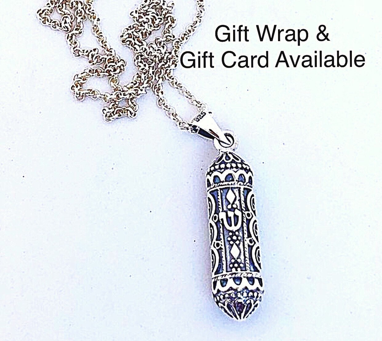 approximately 30 x 7 mm Mireval Sterling SIlver 3D Mezuzah Pendant approximately 30 x 7 mm Mireval Sterling SIlver 3D Mezuzah Pendant