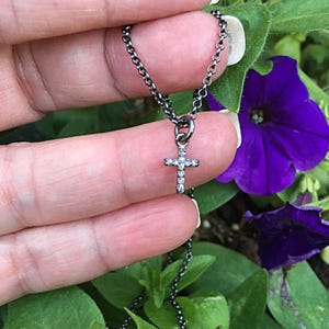 Minimalist Oxidized Diamond Cross Necklace, Oxidized Diamond Cross Necklace, Tiny Diamond Cross Necklace,  Dainty Diamond Cross Necklace