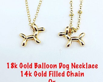 Gold Balloon Dog Necklace with Choice of Chains, Dog Lover Choker, Playful Gold Pet Jewelry, Balloon Dog, Poodle Dog, Gold Dog  Necklace