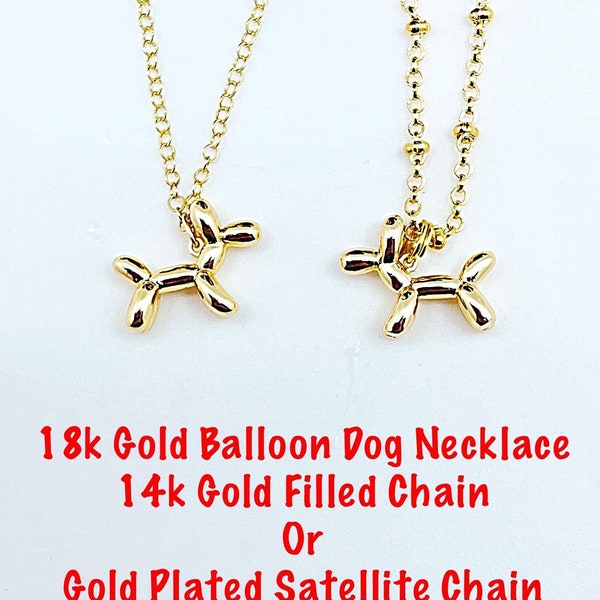 Gold Balloon Dog Necklace with Choice of Chains, Dog Lover Choker, Playful Gold Pet Jewelry, Balloon Dog, Poodle Dog, Gold Dog  Necklace