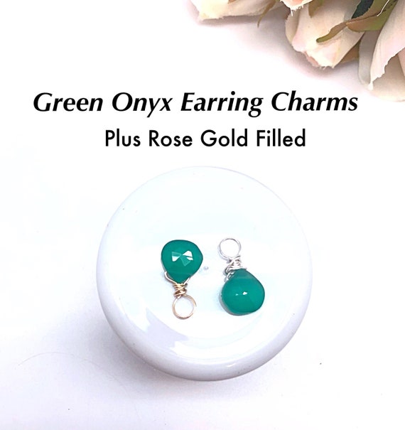 Interchangeable Green Onyx Earring Charm, Green Onyx Hoop Dangle Earring,  Dangle Green Onyx, May Birthstone Earring, Green Earring Charm
