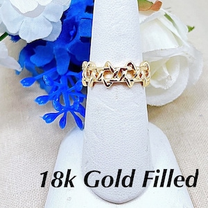 Star of David 18k Gold Filled Adjustable Band Ring, Jewish Star Gold Filled Stack Ring Band, Jewish Star Gold Ring, Bat Mitzvah Ring Gift