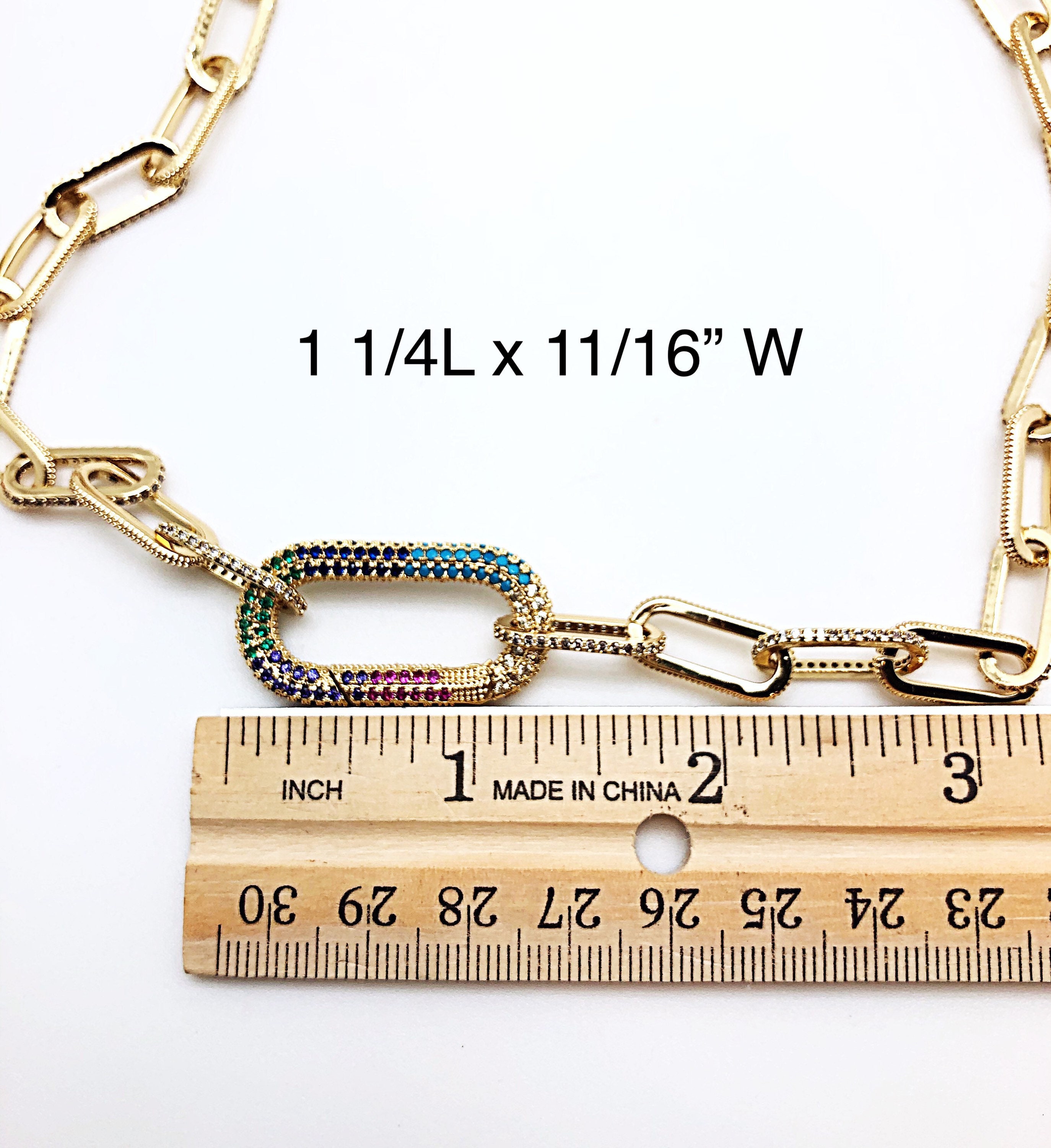 CZ Gold Filled Paperclip Chain With Fancy Cabiner Clasp or Pave