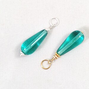 Interchangeable Aqua Czech Glass Earring Dangle, Aqua Teardrop Glass Charm, Aqua Czech Glass Necklace Charm, Aqua Teardrop Hoop Dangle