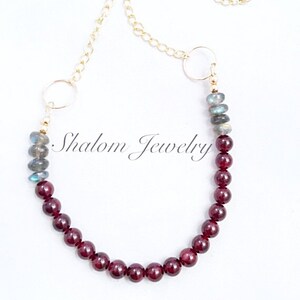 Sale Garnet and Labradorite Gold Filled Choker, Sale January Birthstone Necklace of Garnet, Sale Garnet & Tahitian Pearl Necklace