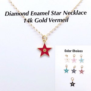 Diamond Star Enamel Gold Necklace in Five Colors, Diamond Star Gold Choker, Small Diamond Enamel Star Necklace, Cute Star Choker All Ages