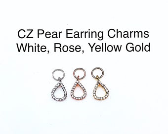 Interchangeable Pave CZ Tear Drop Earring Charm, Teardrop CZ Necklace Charm, Small CZ Teardrop Hoop Charm in 3 Finishes, Stacking Mini Charm