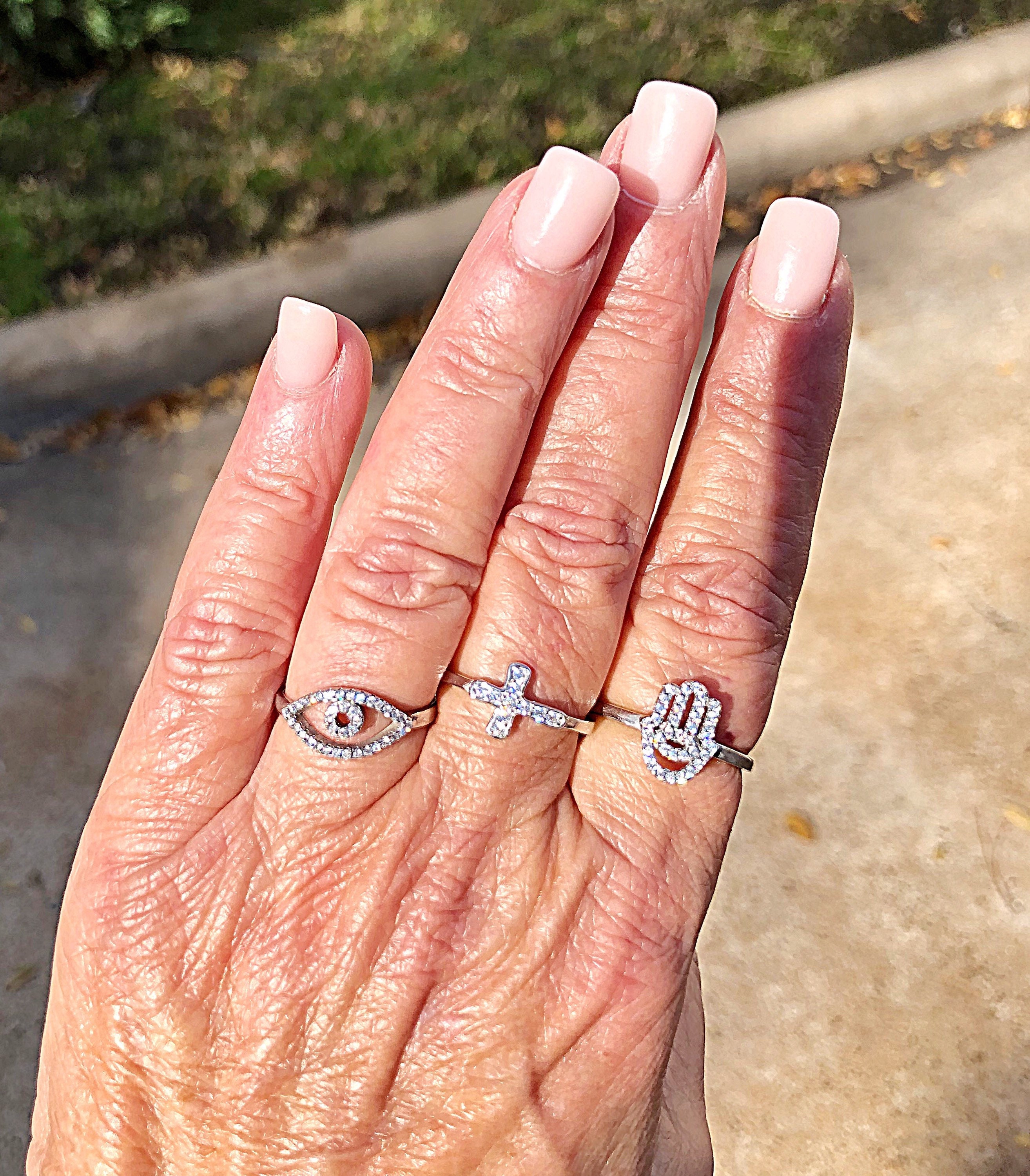 Small CZ Cross Ring Sterling Silver Size 6-8, Dainty CZ Sterling