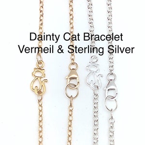Gold or Sterling Cat Outline Bracelet Child to Adult, Cat Lovers Chain Bracelet, Tiny Cat Chain Bracelet, Cat Outline Chain Bracelet