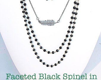 Black Spinel 4mm Hand Wired Rosary Chain Necklace, Black Spinel Rosary Chain, Black Spinel Rosary Gold Chain, Black Spinel Anklets