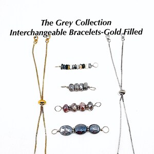 Pulseras bolo intercambiables de piedra lunar/gris en oro blanco y amarillo rellenos, pulseras intercambiables de piedra lunar, pulseras de gemas grises