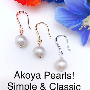 Single Akoya Pearl Dangle Bridesmaid Earring, Simple Classic White Pearl Dangle, Teens First Pearl Dangle Earring, Genuine Pearl Dangle