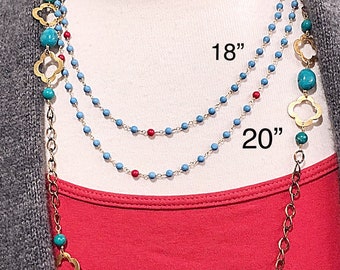 Turquoise and Red Coral Necklace Handwired Vermeil Chains, Chunky Turquoise & Clover Chain Necklace, Layering Turquoise and Red Coral Anklet
