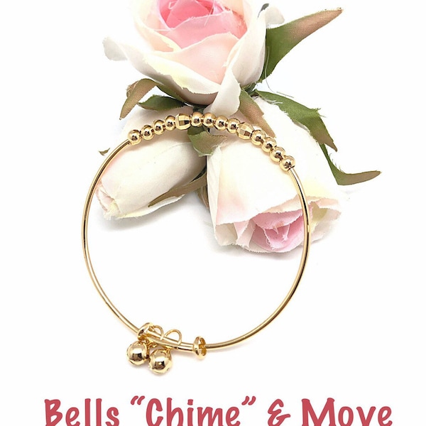 Baby/Toddler 18k Gold Filled Beads & Bells Bangle or Anklet, Gold Baby Bell Bangle -Add Religious Charms, Baby Gift/ Baptism/Christening