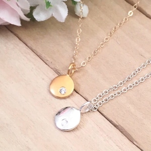 Sapphire Dot Sterling Tiny Disc Necklace, Gold Minimalist Disc Necklace, Bat Mitzvah Gift, Dainty  Disc Necklace, Sterling Disc Necklace
