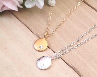 Sapphire Dot Sterling Tiny Disc Necklace, Gold Minimalist Disc Necklace, Bat Mitzvah Gift, Dainty  Disc Necklace, Sterling Disc Necklace