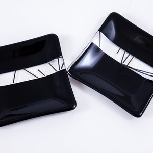 Set of two fused glass dishes, candle holder,  black and clear dish, glass serving dish, candle holder